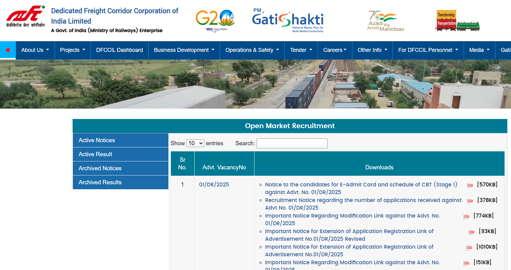 DFCCIL Exam City Intimation